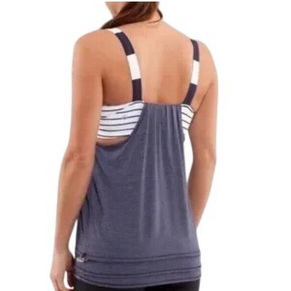 Lululemon Run Back On Track Tank Deep Indigo /Quiet Stripe White Deep Indigo 6 - Picture 2 of 9